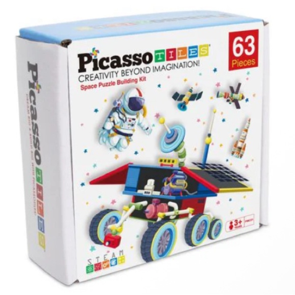PicassoTiles 63 Piece Space Theme Building Blocks Sensory Toys